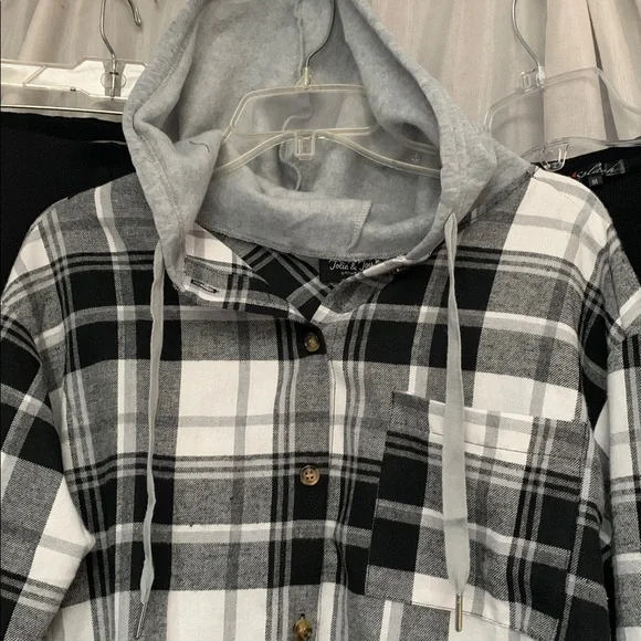 Plaid Button-Up Hoodie - Picture 2 of 12
